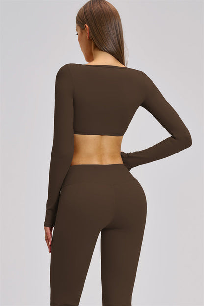 The Zestful Long Sleeve Crop Top Flared Leggings 2-Piece Set