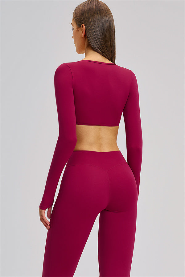 The Zestful Long Sleeve Crop Top Flared Leggings 2-Piece Set