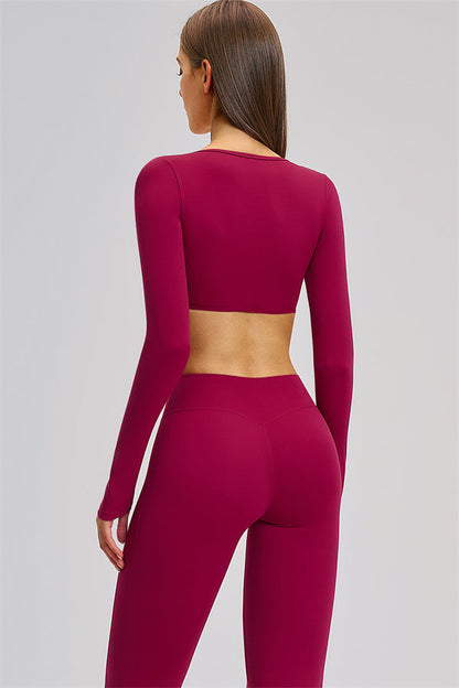 The Zestful Long Sleeve Crop Top Flared Leggings 2-Piece Set