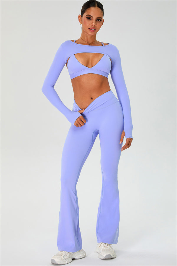 The Ember Sports Bra Crop Top Flared Leggings 3-Piece Set