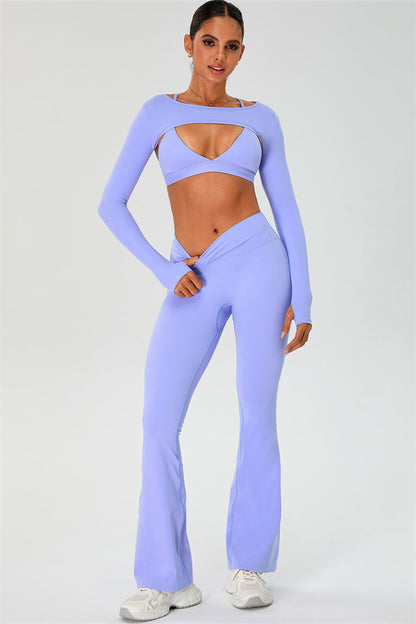 The Ember Sports Bra Crop Top Flared Leggings 3-Piece Set