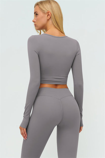 The Lushness Long Sleeve Crop Top Flared Leggings 2-Piece Set