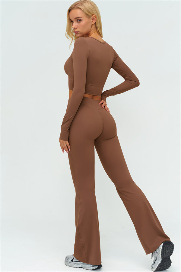 The Lushness Long Sleeve Crop Top Flared Leggings 2-Piece Set