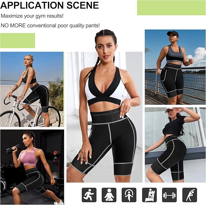 TrainingGirl Women's Hot Neoprene Sauna Sweat Shorts with Pocket Weight Loss Slimming Pants Workout Body Shaper Yoga Leggings