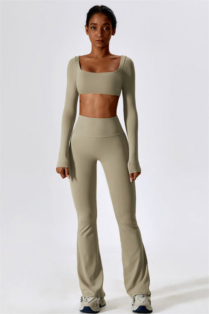 The Lily Belle Crop Top Flared Leggings 2-Piece Set