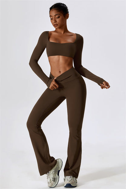 The Lily Belle Crop Top Flared Leggings 2-Piece Set