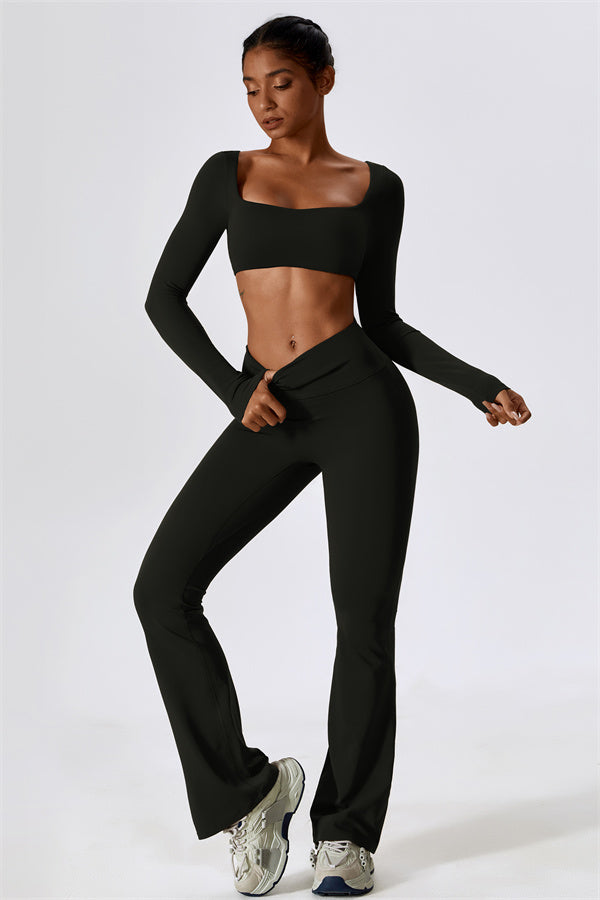 The Lily Belle Crop Top Flared Leggings 2-Piece Set