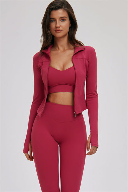 The Kinetic Zip Jacket Cross Back Sports Bra Leggings 3-Piece Set
