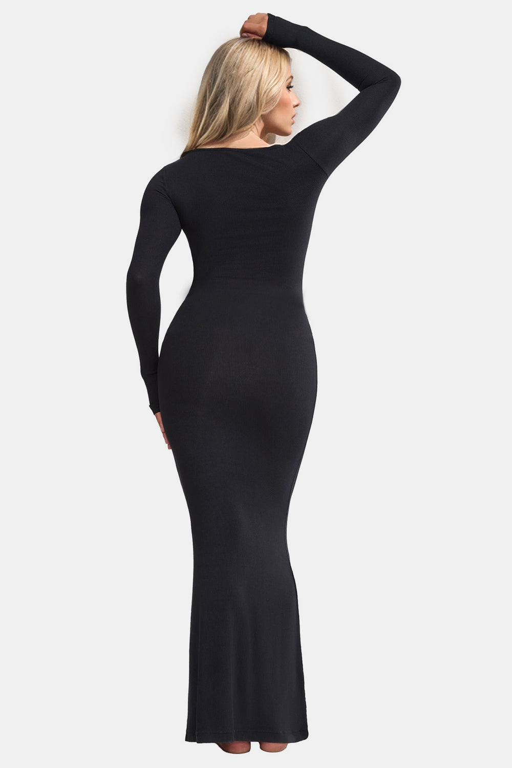 Caramel Built-In Shapewear Dress Square Neck Long Sleeve Maxi Dress Elegant Shapewear Dress For Women