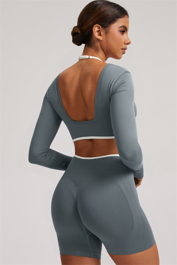 The Elevate Long Sleeve Crop top Shorts 2-Piece Set