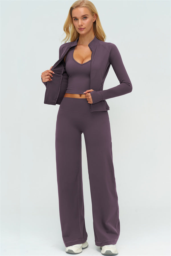 The Twirl Zip Jacket Halter Tank Top New Straight Leg Pants 3-Piece Set