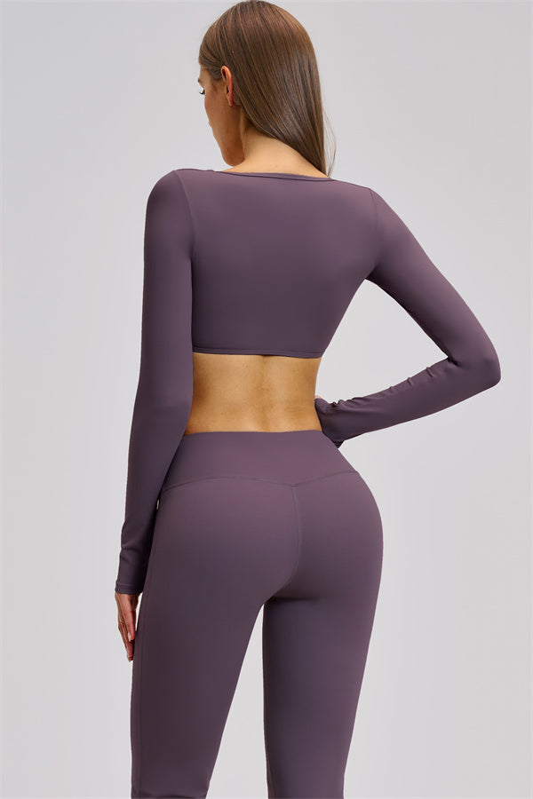 The Zestful Long Sleeve Crop Top Flared Leggings 2-Piece Set