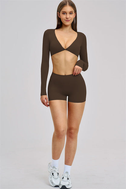 The Zestful Long Sleeve Crop Top Shorts 2-Piece Set