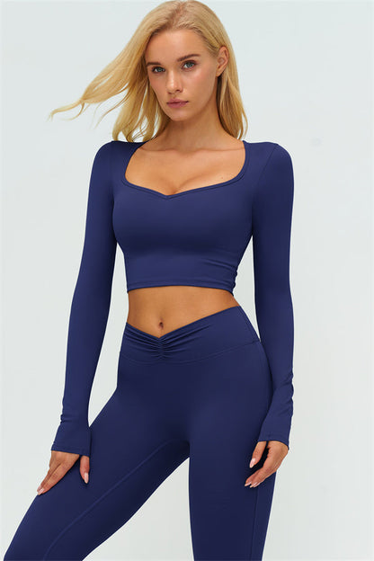 The Lushness Long Sleeve Crop Top Flared Leggings 2-Piece Set