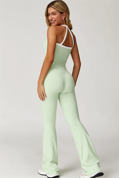 The Quest Cross Back Crop Top Flared Leggings 2-Piece Set