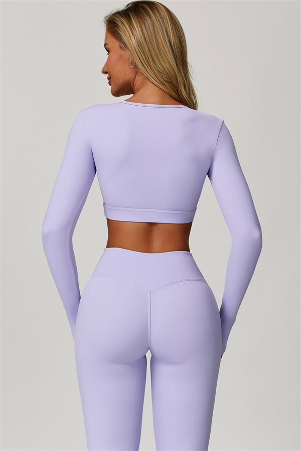 The Lavish Long Sleeve Cut-out Crop Top Flared Leggings 2-Piece Set
