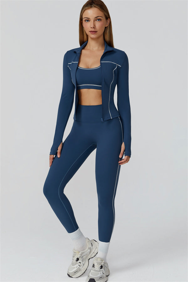 The Venus Zip Top Sports Bra Leggings 3-Piece Set