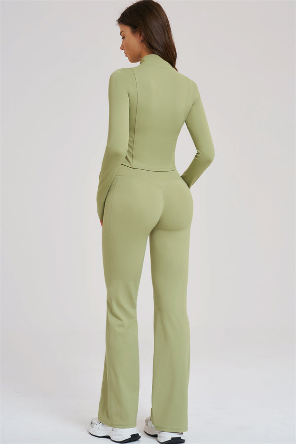 The Sizzle Zip Jacket Sports Bra Flared Leggings 3-Piece Set