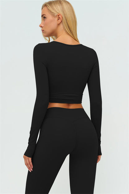 The Lushness Long Sleeve Crop Top Flared Leggings 2-Piece Set
