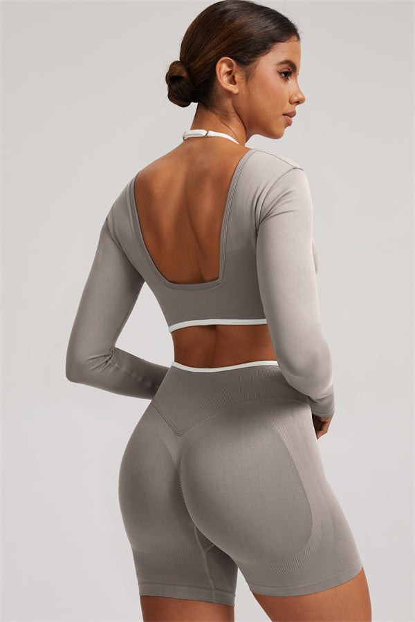 The Elevate Long Sleeve Crop top Shorts 2-Piece Set