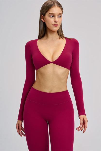 The Zestful Long Sleeve Crop Top Flared Leggings 2-Piece Set