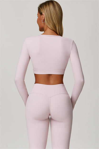 The Lavish Long Sleeve Cut-out Crop Top Flared Leggings 2-Piece Set