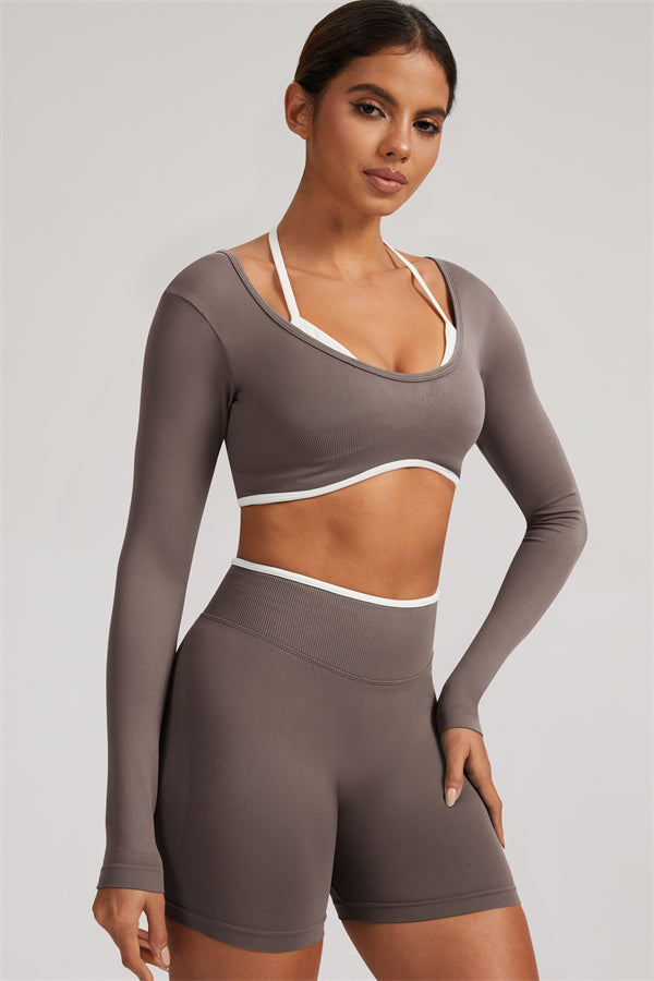 The Elevate Long Sleeve Crop top Shorts 2-Piece Set