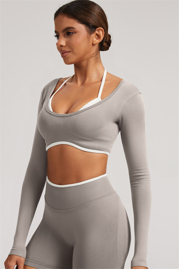 The Elevate Long Sleeve Crop top Shorts 2-Piece Set