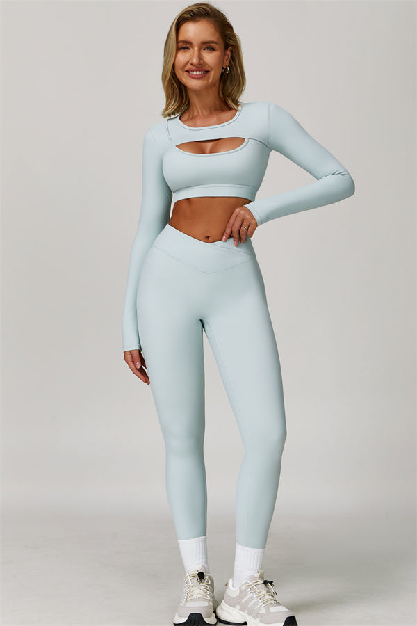 The Lavish Long Sleeve Cut-out Crop Top Leggings 2-Piece Set