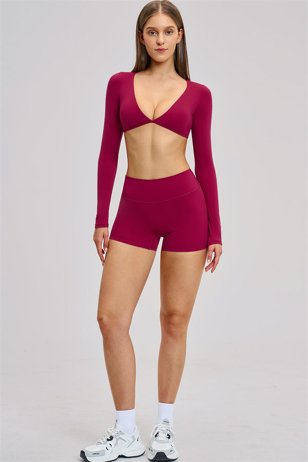 The Zestful Long Sleeve Crop Top Shorts 2-Piece Set