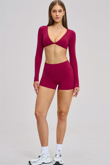 The Zestful Long Sleeve Crop Top Shorts 2-Piece Set