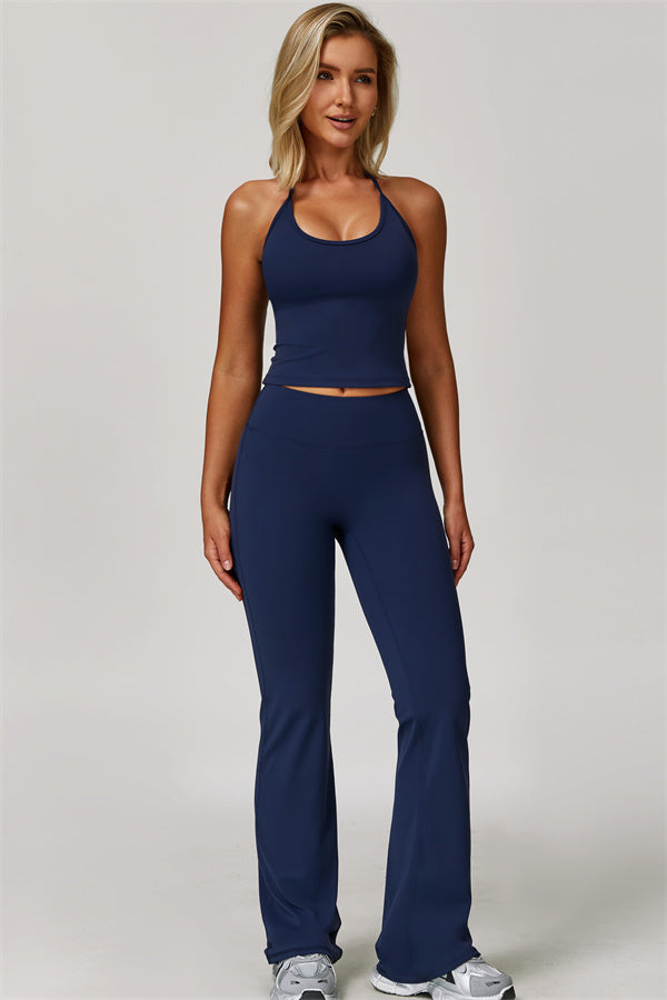 The Surge Halter Crop Top Flared Leggings 2-Piece Set