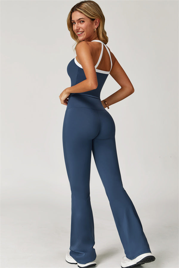 The Quest Cross Back Crop Top Flared Leggings 2-Piece Set