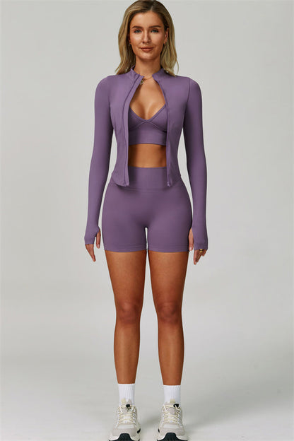 The Empower Jacket Sports Bra Shorts 3-Piece Set