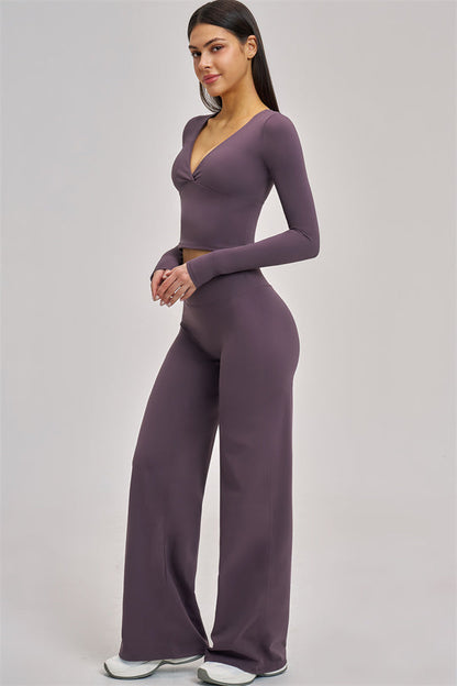 The Swoon Long Sleeve Crop top Flared Leggings 2-Piece Set
