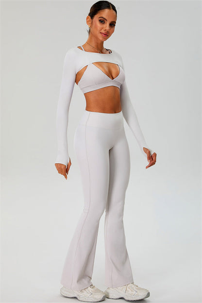 The Ember Sports Bra Crop Top Flared Leggings 3-Piece Set