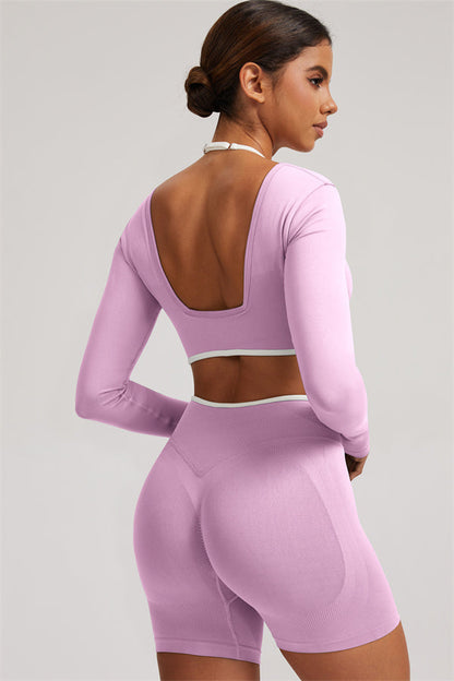 The Elevate Long Sleeve Crop top Shorts 2-Piece Set