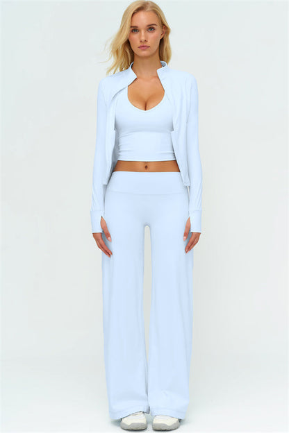 The Twirl Zip Jacket Halter Tank Top New Straight Leg Pants 3-Piece Set