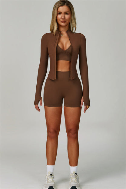 The Empower Jacket Sports Bra Shorts 3-Piece Set