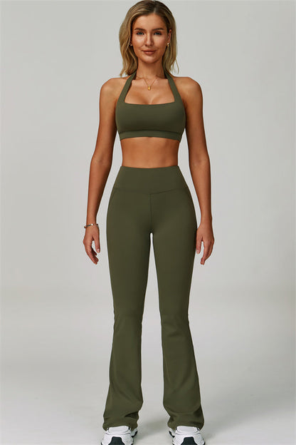 The Bold Halter Sports Bra Flared Leggings 2-Piece Set