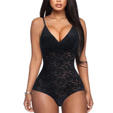 V-Neck Lace Shapewear Bodysuit for Women – Adjustable Straps, Tummy Control & Butt Lifter
