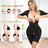 Woman wearing a black faja with before and after images on a light background