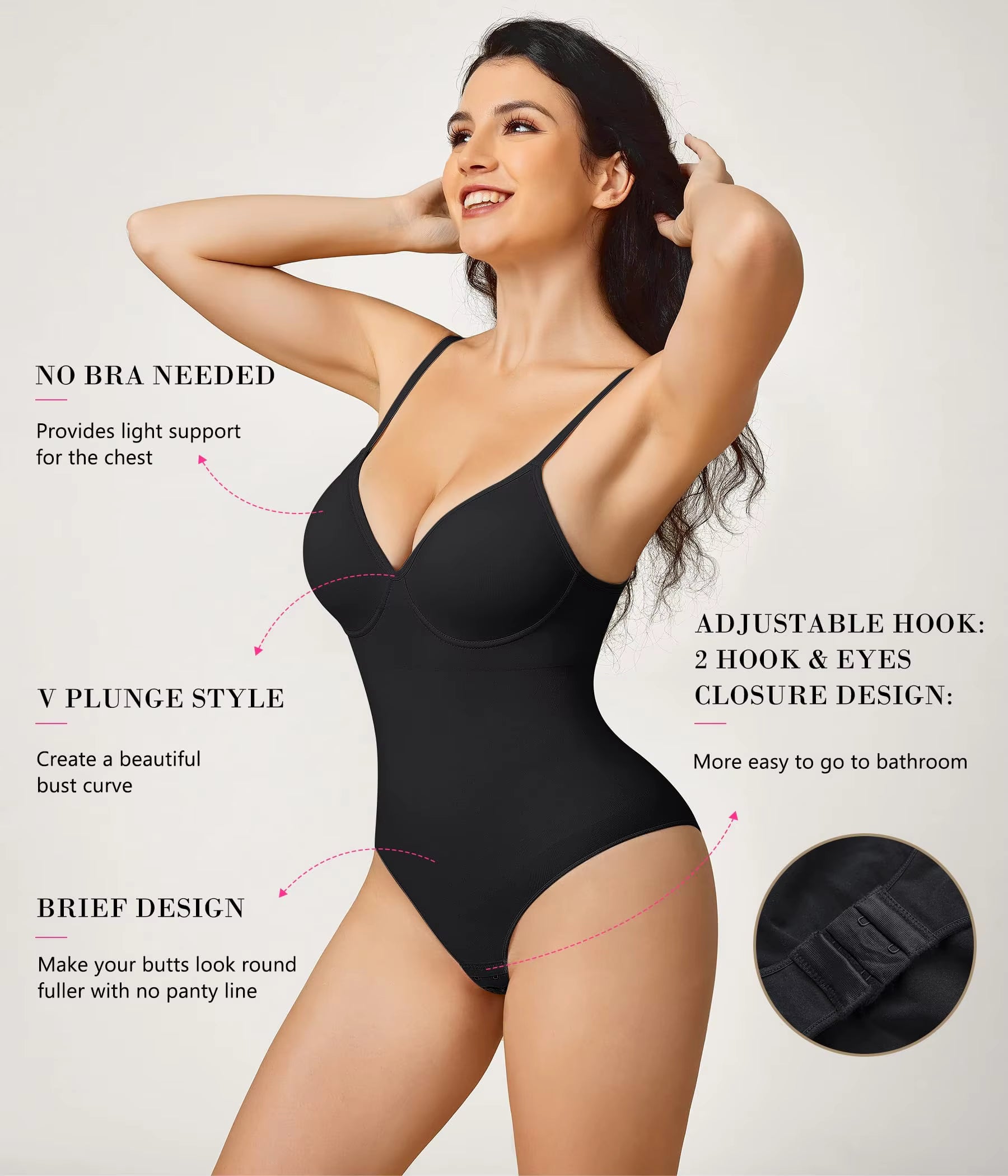 Breathable Tummy Control Slimming Butt Lifter Body Shaper – V-Neck Backless Bodysuit with Built-in Bra for Women