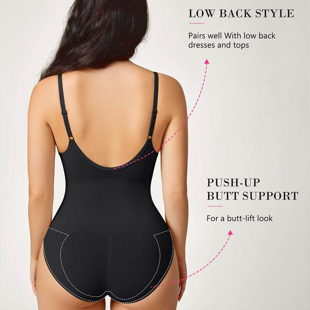 Breathable Tummy Control Slimming Butt Lifter Body Shaper – V-Neck Backless Bodysuit with Built-in Bra for Women