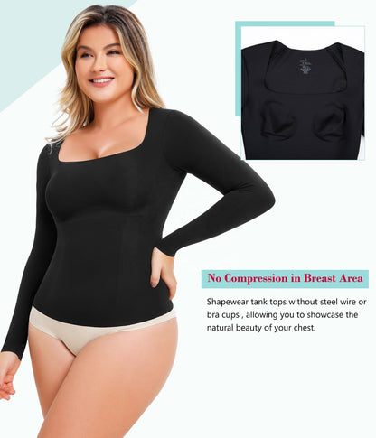 Square-Neck Long-Sleeve Compression Top