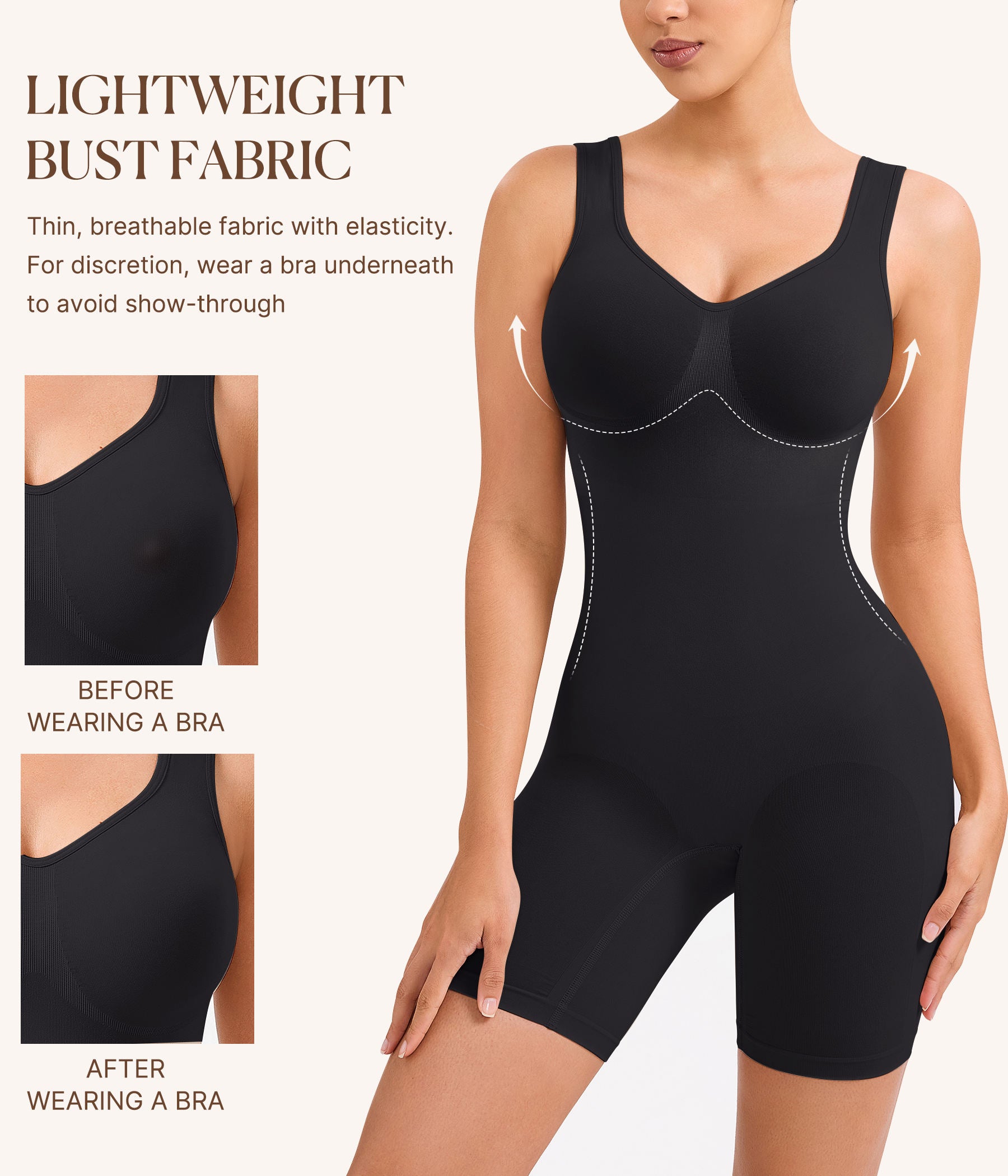 Women’s Seamless Bodysuit Shapewear – Plus Size Tummy Control Shorts Body Shaper with Back Support