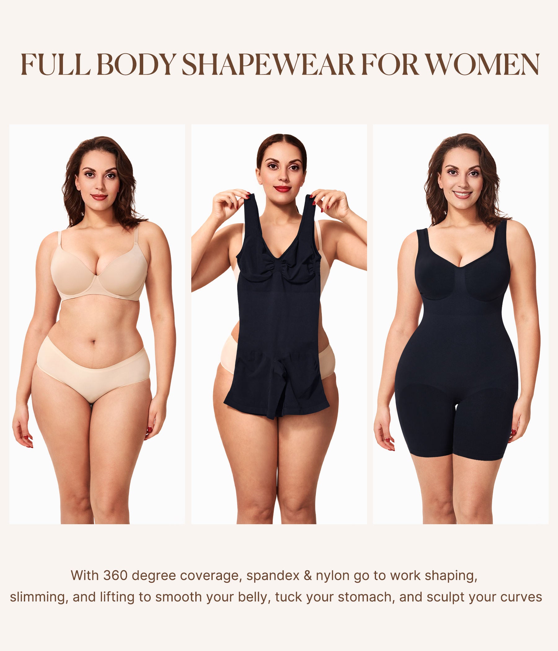 Women’s Seamless Bodysuit Shapewear – Plus Size Tummy Control Shorts Body Shaper with Back Support