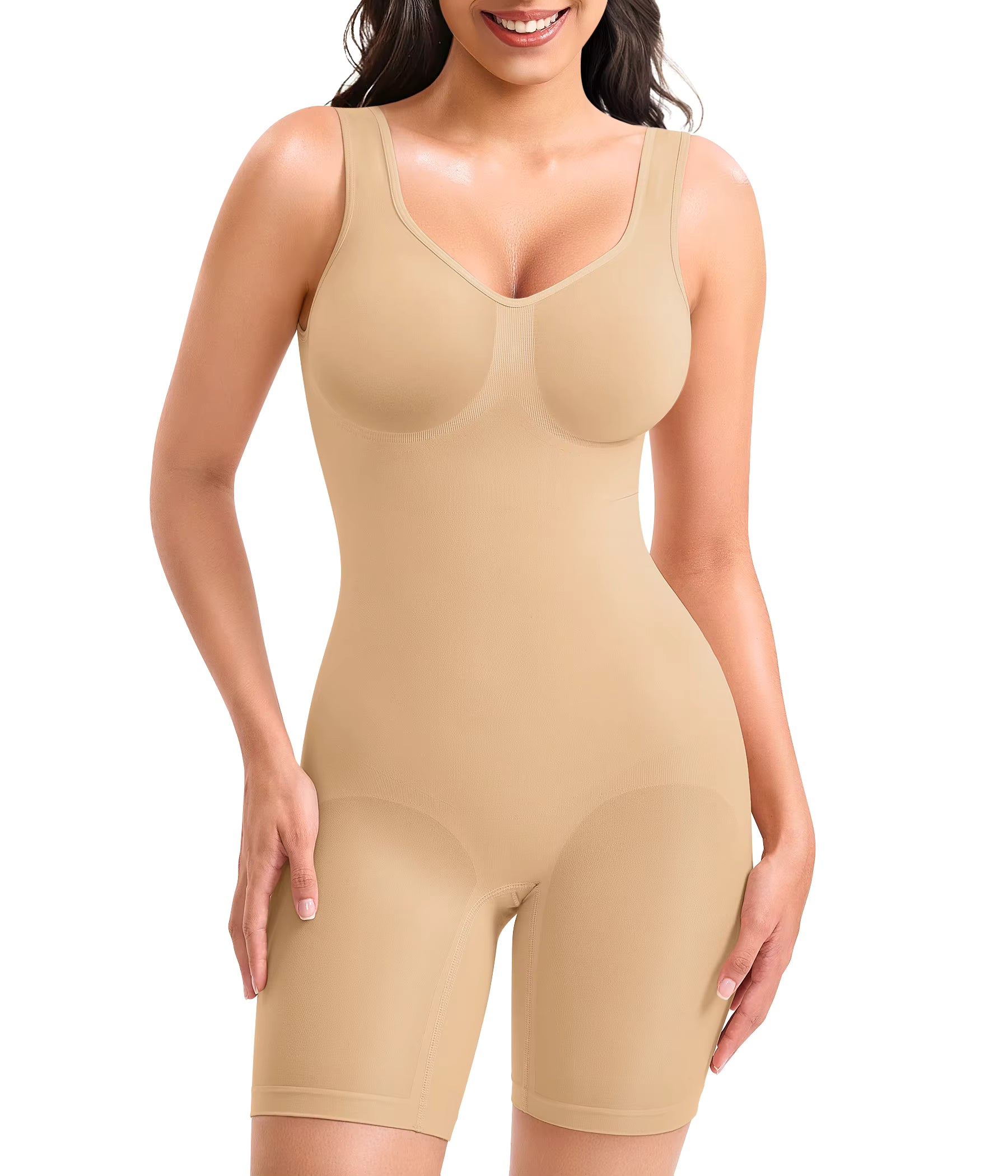 Women’s Seamless Bodysuit Shapewear – Plus Size Tummy Control Shorts Body Shaper with Back Support