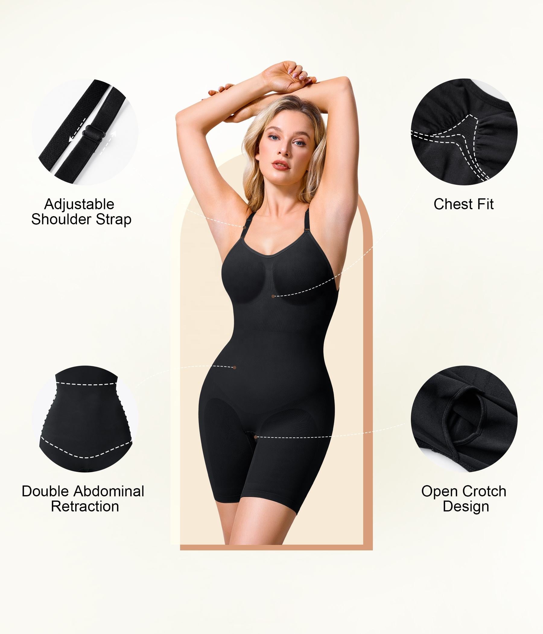 Women’s Seamless Shapewear Bodysuit – Firm Tummy Control Body Shaper with Hip Enhancer & Sculpting Design