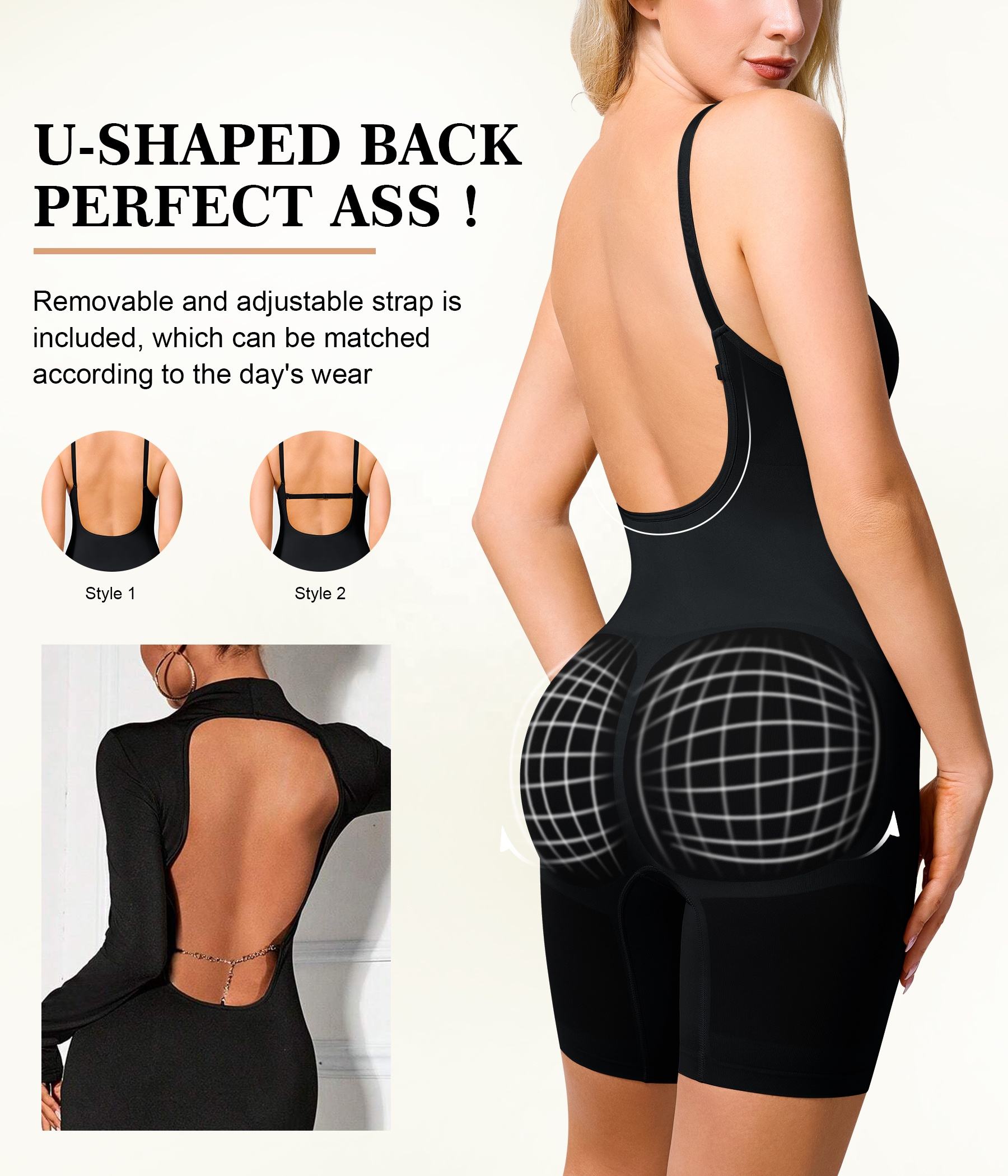 Women’s Seamless Shapewear Bodysuit – Firm Tummy Control Body Shaper with Hip Enhancer & Sculpting Design